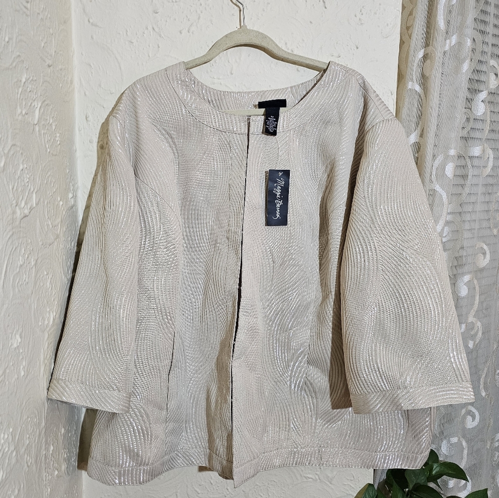 Maggie Barnes 3/4 Sleeve Textured Hook & Eye Jacket Womens Jacket